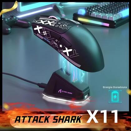 Imagem de Mouse Gamer Sem Fio Attack Shark X11 Com Base De Carregamento E Sensor PixArt PAW3311 BT24G Sem Fio