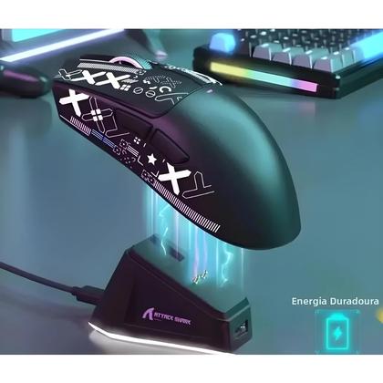 Imagem de Mouse Gamer Sem Fio Attack Shark X11 Com Sensor PixArt PAW3311, Base De Carregamento E Adesivo