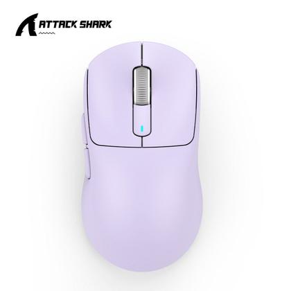 Imagem de Mouse Gamer sem Fio Attack Shark X3 Tri-Mode, 26.000 DPI, Sensor Óptico PAW3395, 6 Botões Programáveis - Lilás