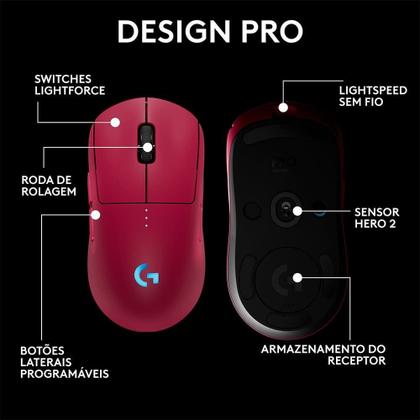 Imagem de Mouse Gamer Sem Fio Logitech G PRO 2 com Lightspeed, RGB Lightsync, Ambidestro, 4 Botões Programáveis, DPI de 32K, Rosa Magenta - 910-007308