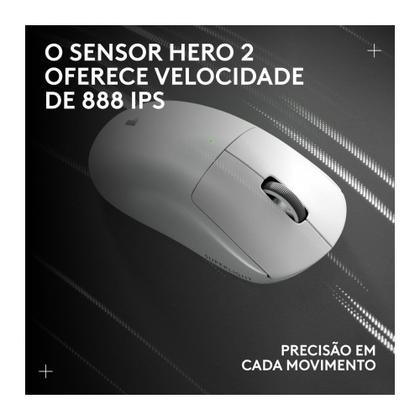 Imagem de Mouse Gamer Sem Fio Logitech G Pro X Superlight 2 com Lightspeed, 32000 DPI, Sensor Hero 2, com Bateria Recarregável, Branco - 910-006637