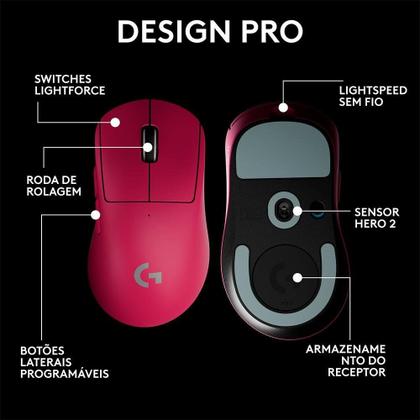 Imagem de Mouse Gamer Sem Fio Logitech G Pro X Superlight 2 DEX, Lightspeed, 44.000 DPI, Design Assimétrico para Destros, Rosa Magenta- 910-007372