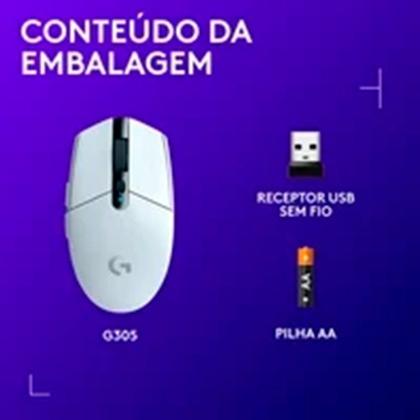 Imagem de Mouse Gamer Sem Fio Logitech G305 Lightspeed, 12.000 DPI, 6 Botões Programáveis, Branco - 910-005290