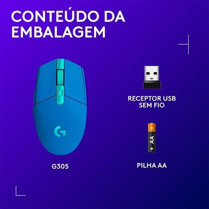 Imagem de Mouse Gamer Sem Fio Logitech G305 LIGHTSPEED com 6 Botões Programáveis e Até 12.000 DPI, Azul - 910-006013