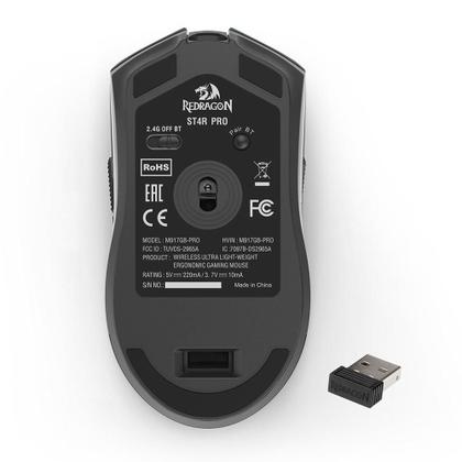 Imagem de Mouse Gamer Sem Fio Redragon ST4R Pro, 26000 DPI, 6 Botões, Bluetooth, Preto - M917GB-PRO