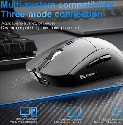 Imagem de Mouse Gamer Sem Fio Smailwolf Rs7 Bluetooth 5.1 2.4ghz Usbc Paw3311 20000 Dpi 1000hz Recarregável