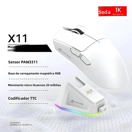Imagem de Mouse Gamer Ultra-Leve Hot Attack Shark X11 Bluetooth PAW3311 Modo Triplo Dock De Carregamento