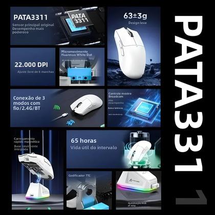 Imagem de Mouse Gamer Ultra-Leve Hot Attack Shark X11 Bluetooth PAW3311 Modo Triplo Dock De Carregamento