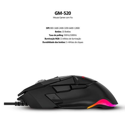 Imagem de Mouse Gamer Xtrike-ME GM-520 USB com RGB 12800dpi 1000Mhz