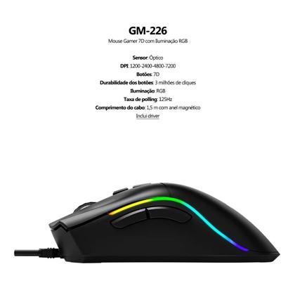 Imagem de Mouse Gamer Xtrike Me Gm226 Preto Rgb 7200 Dpi Usb Preto