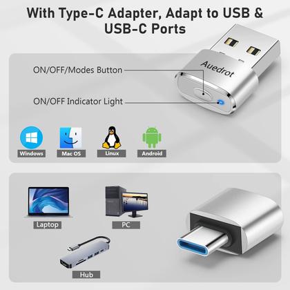Imagem de Mouse Mover USB com botão de interruptor, mini agitador de mouse automático com 2 modos de oscilação, sem driver, Plug & Play, mantenha o computador/laptop acordado, adaptador USB-C, prateado