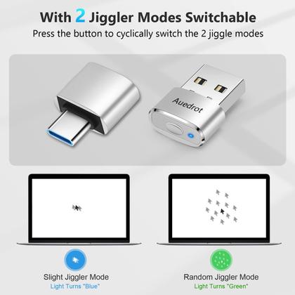 Imagem de Mouse Mover USB com botão de interruptor, mini agitador de mouse automático com 2 modos de oscilação, sem driver, Plug & Play, mantenha o computador/laptop acordado, adaptador USB-C, prateado