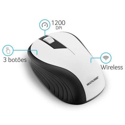 Imagem de Mouse Multilaser Sem Fio 2.4Ghz Preto E Branco Usb - MO216