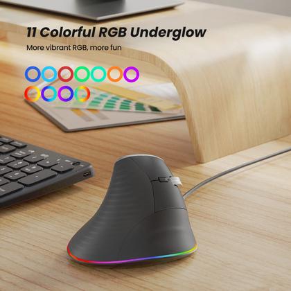 Imagem de Mouse Nulea M504 com fio vertical USB ergonômico 4 DPI 11 RGB