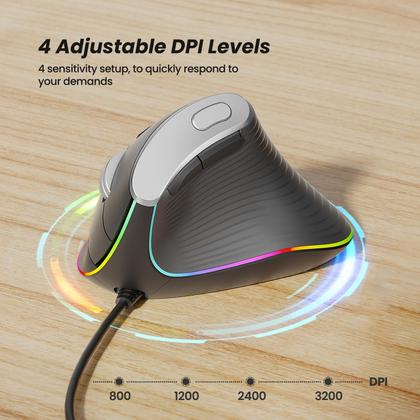 Imagem de Mouse Nulea M504 com fio vertical USB ergonômico 4 DPI 11 RGB