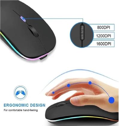 Imagem de Mouse Optico Sem Fio Recarregável USB Led Rgb Wirelles Usb Note