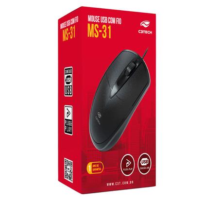 Imagem de Mouse Optico Usb c3Tech MS-31BK 1000Dpi Preto