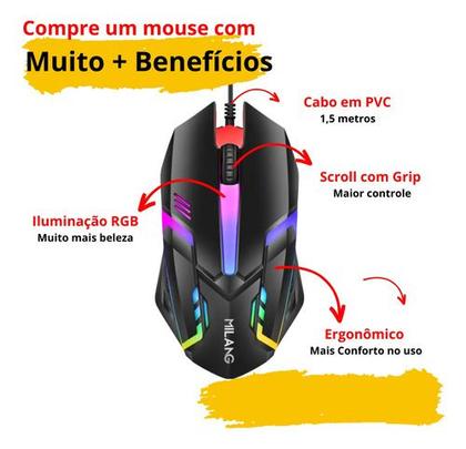 Imagem de Mouse Óptico Usb Com Led Rgb Gamer Com Fio