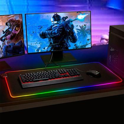 Imagem de Mouse Pad Gamer Borda Led Rgb Grande 80X30Cm Vários Efeitos