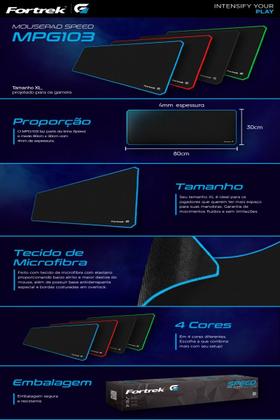 Imagem de Mouse Pad Gamer Grande Speed Fortrek Mpg 103 Preto e Vermelho
