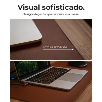 Imagem de Mouse Pad Grande 90x40 Couro Preto Antiderrapante Deskpad Ergonômico Para Mesa Office Alta Qualidade