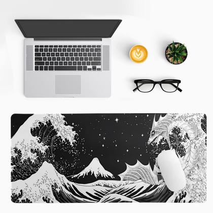 Imagem de Mouse Pad para jogos Siski em preto e branco Japanese Wave Dragon