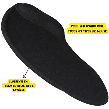 Imagem de Mouse Pad Profissional Ergonômica Com Apoio De Punho Tecido Conforto Computador Mousepad Pulso Em Gel Preto Descanso Suporte De Punho