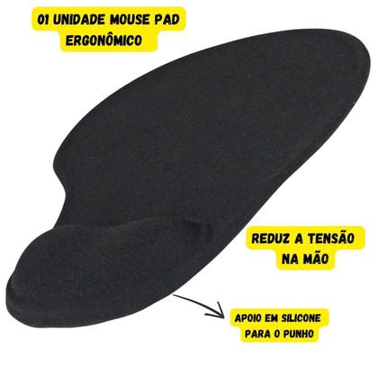 Imagem de Mouse Pad Profissional Ergonômica Com Apoio De Punho Tecido Conforto Computador Mousepad Pulso Em Gel Preto Descanso Suporte De Punho