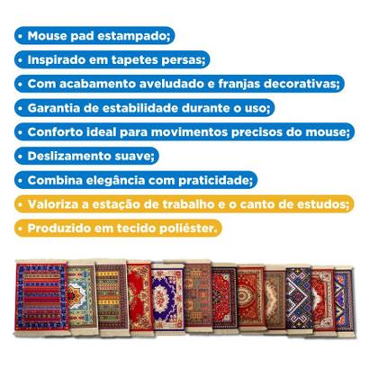 Imagem de Mouse Pad Tapete Persa Com Franja Decorativo Apoio Computador Notebook Aveludado Emborrachado
