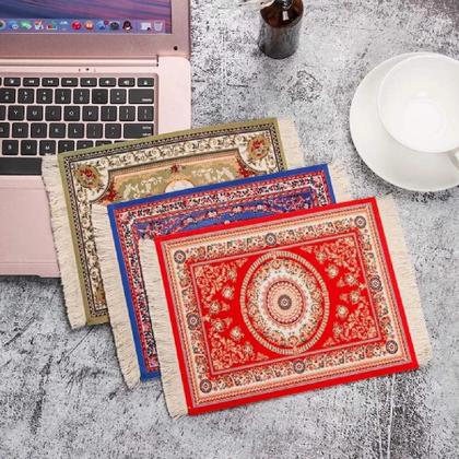 Imagem de Mouse Pad Tapete Persa Com Franja Decorativo Apoio Computador Notebook Aveludado Emborrachado