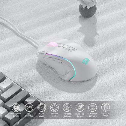 Imagem de Mouse para jogos Redragon M612 Predator RGB 8000 DPI com fio branco