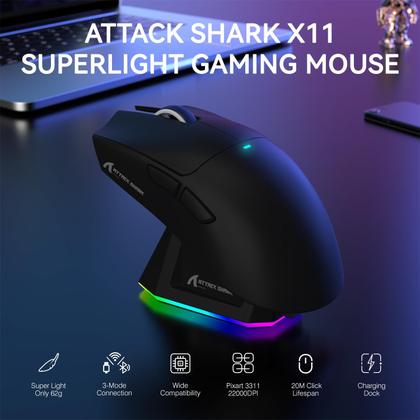 Imagem de Mouse para jogos sem fio ATTACK SHARK X11 com RGB Dock 22K DPI