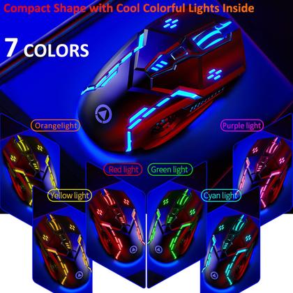 Imagem de Mouse para jogos sem fio recarregável de 3200 DPI, LED de 7 cores