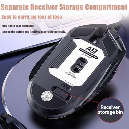 Imagem de Mouse para jogos sem fio recarregável de 3200 DPI, LED de 7 cores