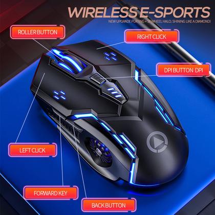 Imagem de Mouse para jogos sem fio recarregável de 3200 DPI, LED de 7 cores