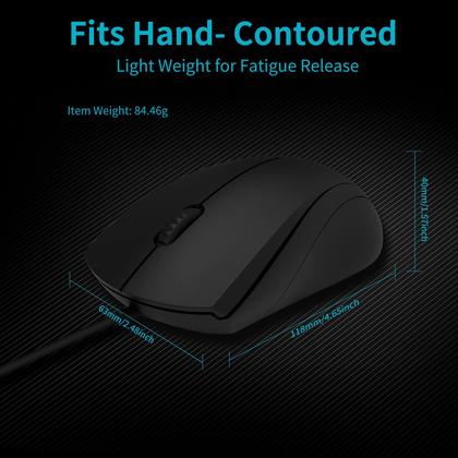 Imagem de Mouse Rapoo Silent Wired 1000 DPI com cabo de 1,5 m para laptop