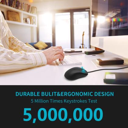 Imagem de Mouse Rapoo Silent Wired 1000 DPI com cabo de 1,5 m para laptop