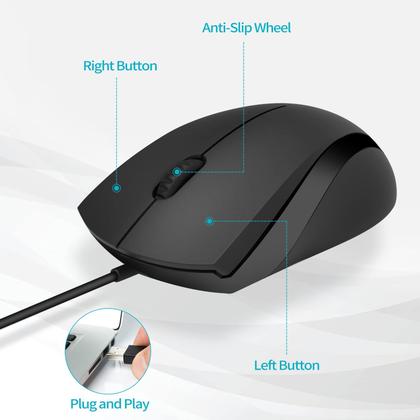 Imagem de Mouse Rapoo Silent Wired 1000 DPI com cabo de 1,5 m para laptop