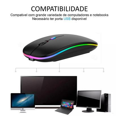 Imagem de Mouse Recarregável Sem Fio Gamer Home Office Led Rgb 2.4 ghz