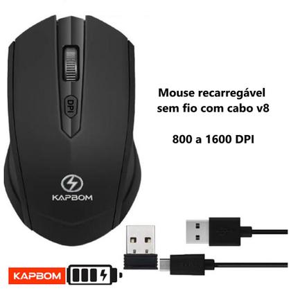 Imagem de Mouse Recarregável Sem fio Preto Duplo Funciona Bluetooth ou Sensor Wireless 2.4Ghz