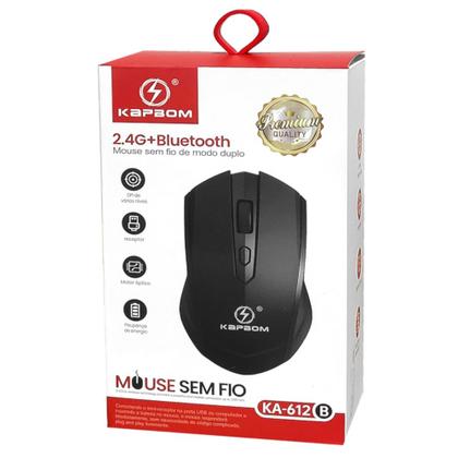 Imagem de Mouse Recarregável Sem fio Preto Duplo Funciona Bluetooth ou Sensor Wireless 2.4Ghz