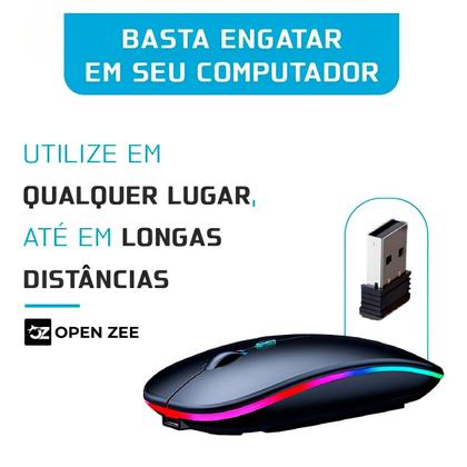 Imagem de Mouse Sem Fio 2.4 ghz Optico Recarregável Gamer USB Led Rgb Wirelles Usb Notebook