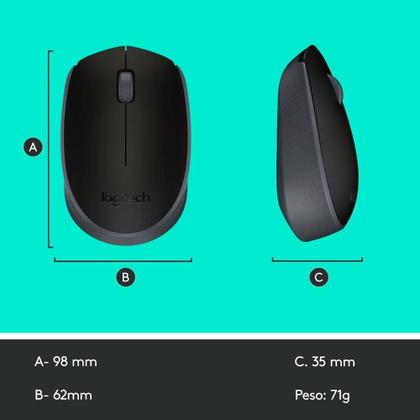 Imagem de Mouse sem fio Logitech M170 com Design Ambidestro Compacto, Conexão USB e Pilha Inclusa, Preto - 910-004940