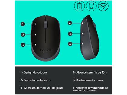 Imagem de Mouse sem fio logitech m170 preto usb