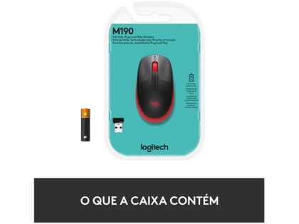 Imagem de Mouse sem fio Logitech M190 com Design Ambidestro de Tamanho Padrão, Conexão USB e Pilha Inclusa, Vermelho - 910-005904