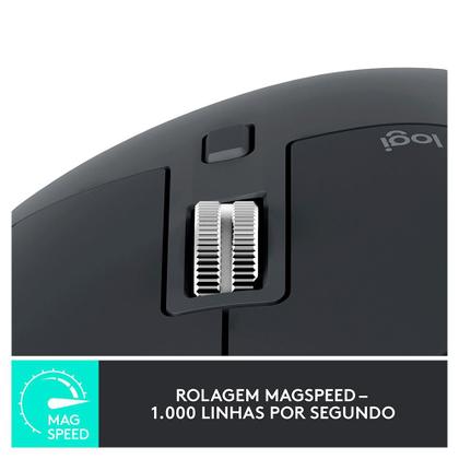 Imagem de Mouse Sem Fio Logitech MX Master 3S, 8000 DPI, Bluetooth, USB, para Uso em Qualquer Superfície, Clique Silencioso, Grafite - 910-006561