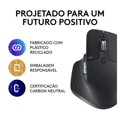 Imagem de Mouse Sem Fio Logitech MX Master 3S, 8000 DPI, Bluetooth, USB, para Uso em Qualquer Superfície, Clique Silencioso, Grafite - 910-006561