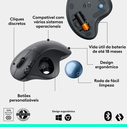Imagem de Mouse Sem Fio Logitech Trackball ERGO M575S, Bluetooth e USB Logi Bolt, Controle Fácil do Polegar, Preto - 910-007031