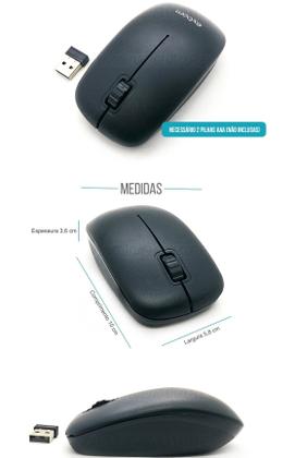 Imagem de Mouse SEM FIO Óptico Office Slim P/ PC USB 3 Botões 1200 Dpi