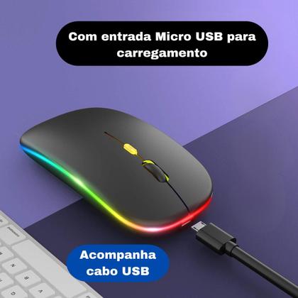 Imagem de Mouse Sem Fio Recarregável Gamer C/ Adaptador USB Led Ergonômico